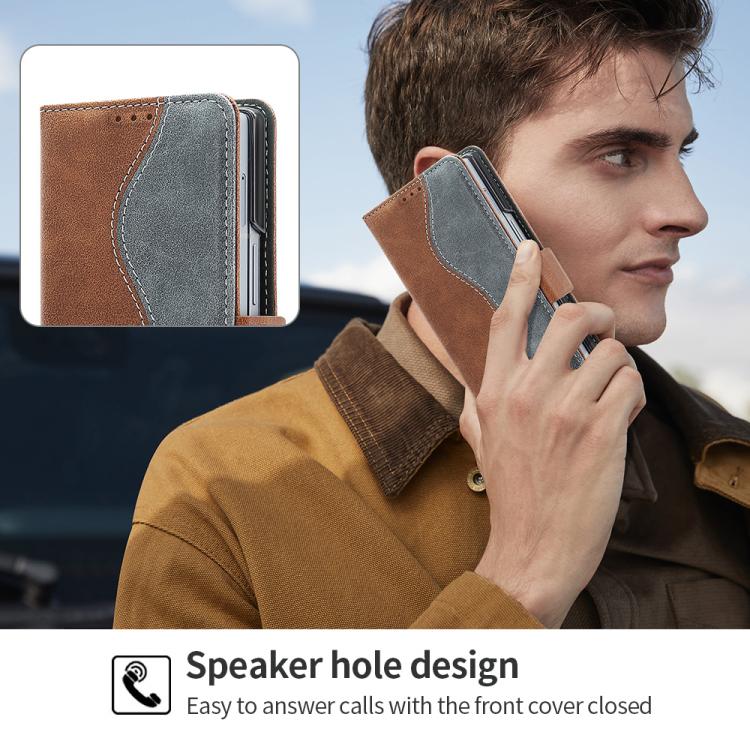 For Samsung Galaxy Z Fold6 VIETAO Integrated Spliced Leather Phone Case with Elastic Bowl Strap(Brown) - Galaxy Z Fold6 5G Cases by VIETAO | Online Shopping UK | buy2fix