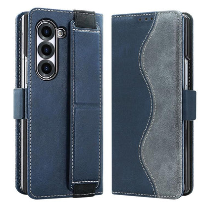 For Samsung Galaxy Z Fold6 VIETAO Integrated Spliced Leather Phone Case with Elastic Bowl Strap(Blue) - Galaxy Z Fold6 5G Cases by VIETAO | Online Shopping UK | buy2fix