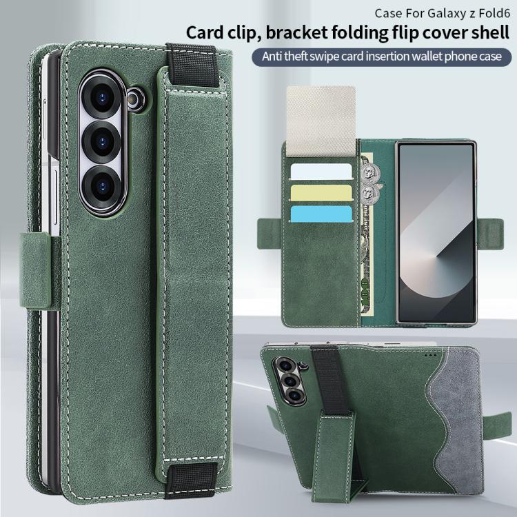 For Samsung Galaxy Z Fold6 VIETAO Integrated Spliced Leather Phone Case with Elastic Bowl Strap(Green) - Galaxy Z Fold6 5G Cases by VIETAO | Online Shopping UK | buy2fix