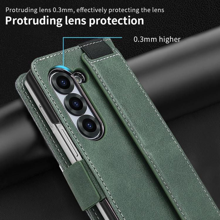 For Samsung Galaxy Z Fold6 VIETAO Integrated Spliced Leather Phone Case with Elastic Bowl Strap(Green) - Galaxy Z Fold6 5G Cases by VIETAO | Online Shopping UK | buy2fix