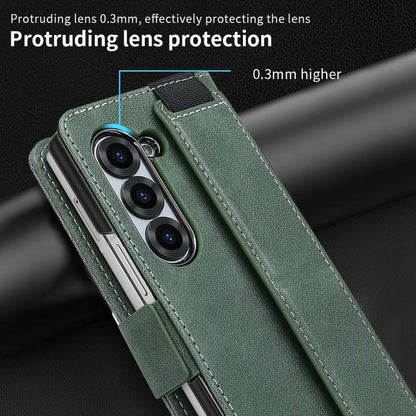 For Samsung Galaxy Z Fold6 VIETAO Integrated Spliced Leather Phone Case with Elastic Bowl Strap(Green) - Galaxy Z Fold6 5G Cases by VIETAO | Online Shopping UK | buy2fix