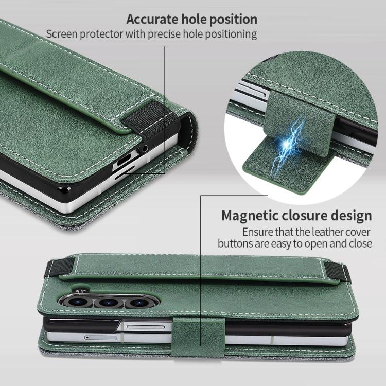 For Samsung Galaxy Z Fold6 VIETAO Integrated Spliced Leather Phone Case with Elastic Bowl Strap(Green) - Galaxy Z Fold6 5G Cases by VIETAO | Online Shopping UK | buy2fix