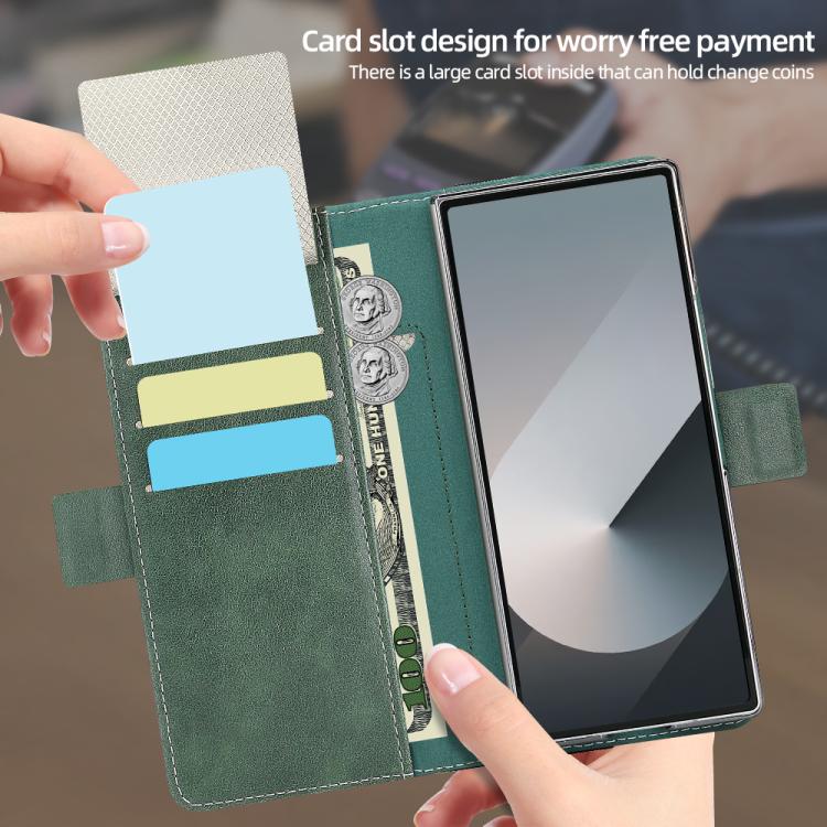 For Samsung Galaxy Z Fold6 VIETAO Integrated Spliced Leather Phone Case with Elastic Bowl Strap(Green) - Galaxy Z Fold6 5G Cases by VIETAO | Online Shopping UK | buy2fix