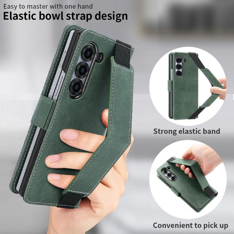 For Samsung Galaxy Z Fold6 VIETAO Integrated Spliced Leather Phone Case with Elastic Bowl Strap(Green) - Galaxy Z Fold6 5G Cases by VIETAO | Online Shopping UK | buy2fix