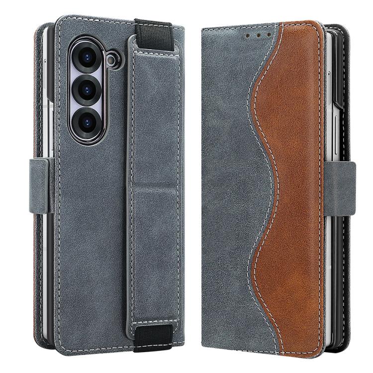 For Samsung Galaxy Z Fold6 VIETAO Integrated Spliced Leather Phone Case with Elastic Bowl Strap(Gray) - Galaxy Z Fold6 5G Cases by VIETAO | Online Shopping UK | buy2fix
