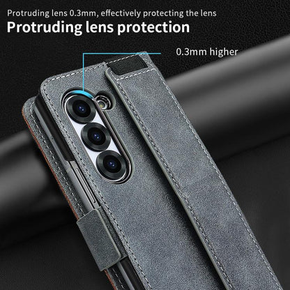 For Samsung Galaxy Z Fold6 VIETAO Integrated Spliced Leather Phone Case with Elastic Bowl Strap(Gray) - Galaxy Z Fold6 5G Cases by VIETAO | Online Shopping UK | buy2fix