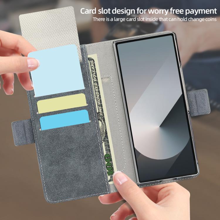 For Samsung Galaxy Z Fold6 VIETAO Integrated Spliced Leather Phone Case with Elastic Bowl Strap(Gray) - Galaxy Z Fold6 5G Cases by VIETAO | Online Shopping UK | buy2fix