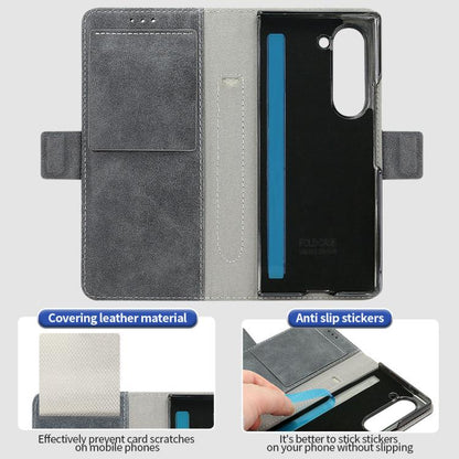 For Samsung Galaxy Z Fold6 VIETAO Integrated Spliced Leather Phone Case with Elastic Bowl Strap(Gray) - Galaxy Z Fold6 5G Cases by VIETAO | Online Shopping UK | buy2fix