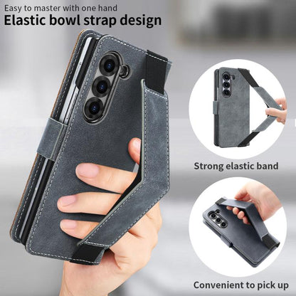 For Samsung Galaxy Z Fold6 VIETAO Integrated Spliced Leather Phone Case with Elastic Bowl Strap(Gray) - Galaxy Z Fold6 5G Cases by VIETAO | Online Shopping UK | buy2fix