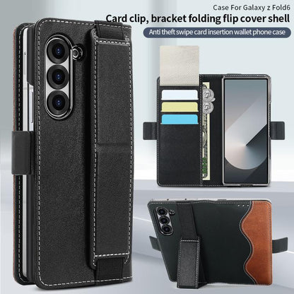 For Samsung Galaxy Z Fold5 VIETAO Integrated Spliced Leather Phone Case with Elastic Bowl Strap(Black) - Galaxy Z Fold5 Cases by VIETAO | Online Shopping UK | buy2fix