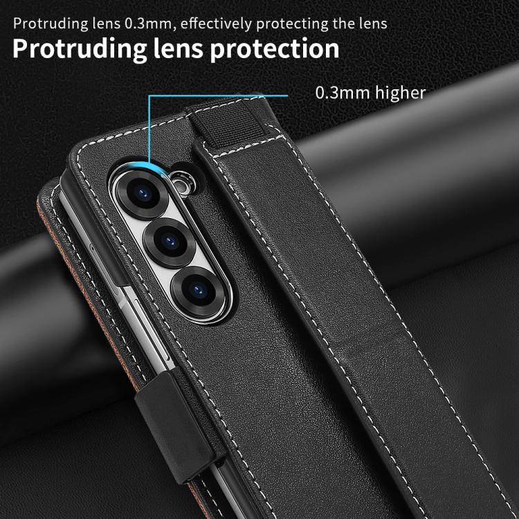 For Samsung Galaxy Z Fold5 VIETAO Integrated Spliced Leather Phone Case with Elastic Bowl Strap(Black) - Galaxy Z Fold5 Cases by VIETAO | Online Shopping UK | buy2fix