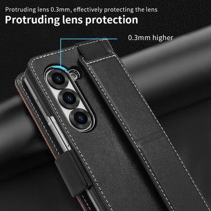 For Samsung Galaxy Z Fold5 VIETAO Integrated Spliced Leather Phone Case with Elastic Bowl Strap(Black) - Galaxy Z Fold5 Cases by VIETAO | Online Shopping UK | buy2fix