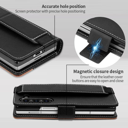 For Samsung Galaxy Z Fold5 VIETAO Integrated Spliced Leather Phone Case with Elastic Bowl Strap(Black) - Galaxy Z Fold5 Cases by VIETAO | Online Shopping UK | buy2fix