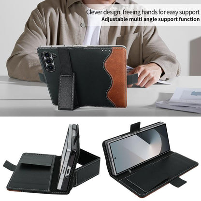 For Samsung Galaxy Z Fold5 VIETAO Integrated Spliced Leather Phone Case with Elastic Bowl Strap(Black) - Galaxy Z Fold5 Cases by VIETAO | Online Shopping UK | buy2fix