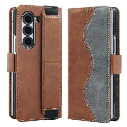 For Samsung Galaxy Z Fold5 VIETAO Integrated Spliced Leather Phone Case with Elastic Bowl Strap(Brown) - Galaxy Z Fold5 Cases by VIETAO | Online Shopping UK | buy2fix