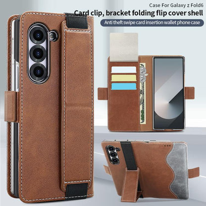 For Samsung Galaxy Z Fold5 VIETAO Integrated Spliced Leather Phone Case with Elastic Bowl Strap(Brown) - Galaxy Z Fold5 Cases by VIETAO | Online Shopping UK | buy2fix