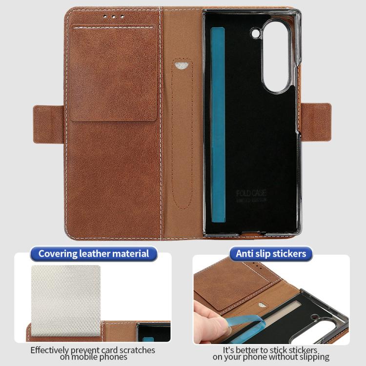 For Samsung Galaxy Z Fold5 VIETAO Integrated Spliced Leather Phone Case with Elastic Bowl Strap(Brown) - Galaxy Z Fold5 Cases by VIETAO | Online Shopping UK | buy2fix