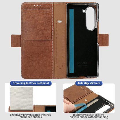 For Samsung Galaxy Z Fold5 VIETAO Integrated Spliced Leather Phone Case with Elastic Bowl Strap(Brown) - Galaxy Z Fold5 Cases by VIETAO | Online Shopping UK | buy2fix