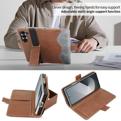 For Samsung Galaxy Z Fold5 VIETAO Integrated Spliced Leather Phone Case with Elastic Bowl Strap(Brown) - Galaxy Z Fold5 Cases by VIETAO | Online Shopping UK | buy2fix
