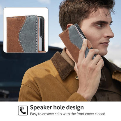 For Samsung Galaxy Z Fold5 VIETAO Integrated Spliced Leather Phone Case with Elastic Bowl Strap(Brown) - Galaxy Z Fold5 Cases by VIETAO | Online Shopping UK | buy2fix