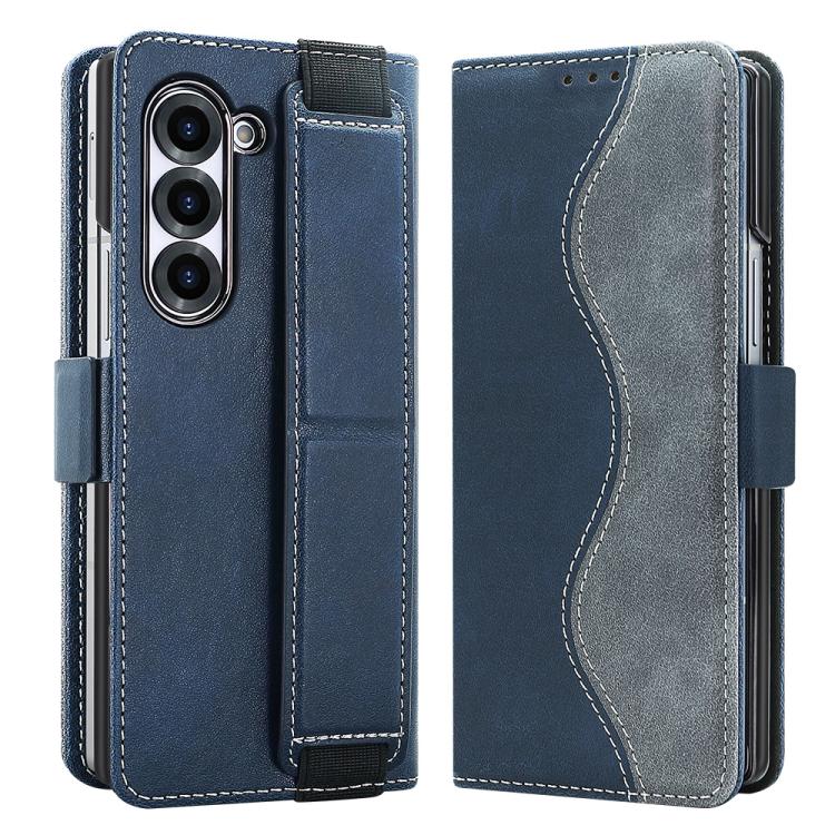 For Samsung Galaxy Z Fold5 VIETAO Integrated Spliced Leather Phone Case with Elastic Bowl Strap(Blue) - Galaxy Z Fold5 Cases by VIETAO | Online Shopping UK | buy2fix