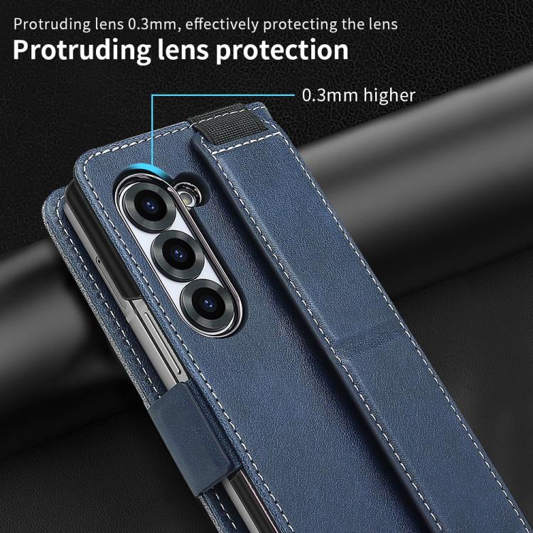 For Samsung Galaxy Z Fold5 VIETAO Integrated Spliced Leather Phone Case with Elastic Bowl Strap(Blue) - Galaxy Z Fold5 Cases by VIETAO | Online Shopping UK | buy2fix