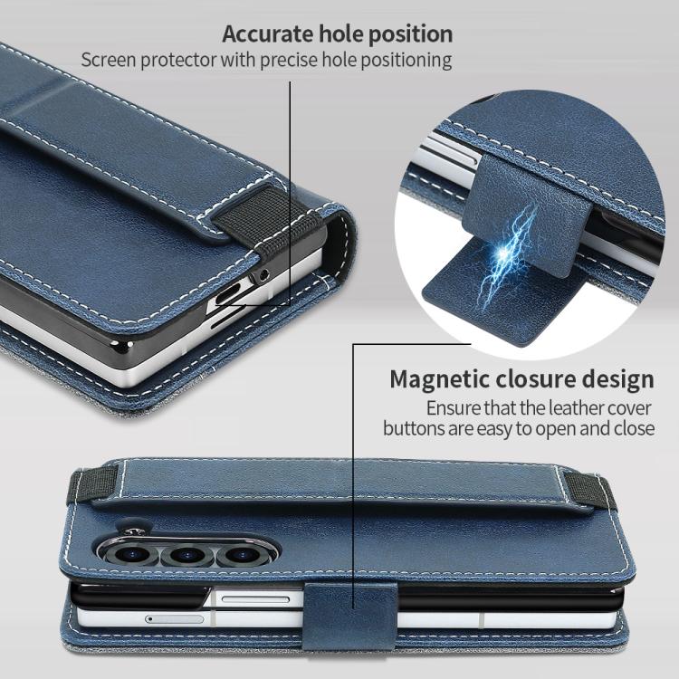 For Samsung Galaxy Z Fold5 VIETAO Integrated Spliced Leather Phone Case with Elastic Bowl Strap(Blue) - Galaxy Z Fold5 Cases by VIETAO | Online Shopping UK | buy2fix