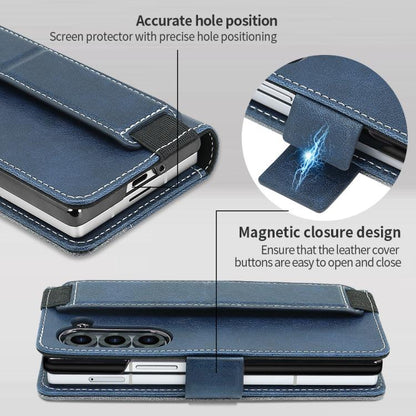 For Samsung Galaxy Z Fold5 VIETAO Integrated Spliced Leather Phone Case with Elastic Bowl Strap(Blue) - Galaxy Z Fold5 Cases by VIETAO | Online Shopping UK | buy2fix