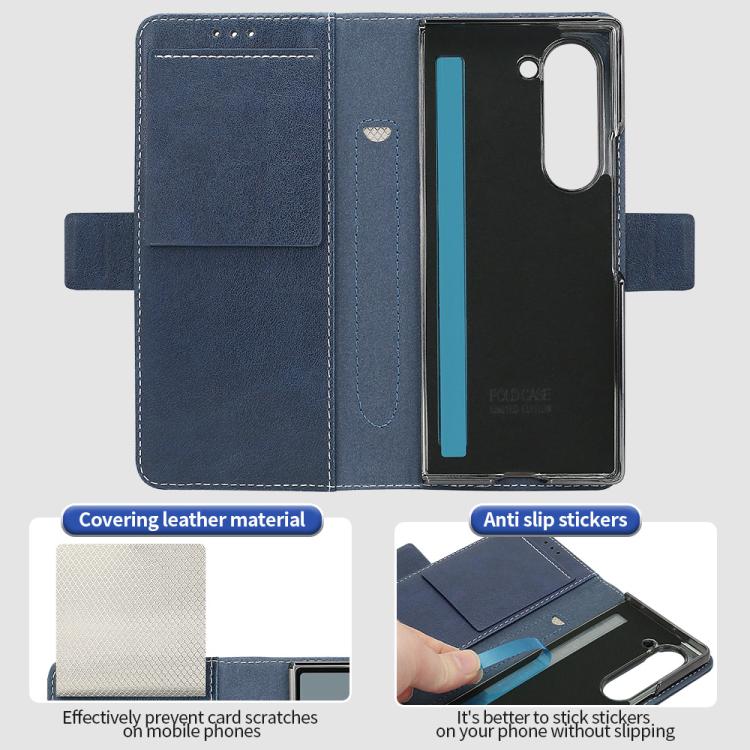 For Samsung Galaxy Z Fold5 VIETAO Integrated Spliced Leather Phone Case with Elastic Bowl Strap(Blue) - Galaxy Z Fold5 Cases by VIETAO | Online Shopping UK | buy2fix