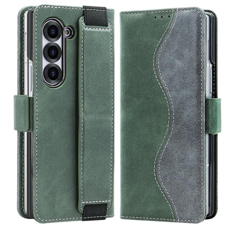 For Samsung Galaxy Z Fold5 VIETAO Integrated Spliced Leather Phone Case with Elastic Bowl Strap(Green) - Galaxy Z Fold5 Cases by VIETAO | Online Shopping UK | buy2fix