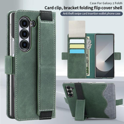 For Samsung Galaxy Z Fold5 VIETAO Integrated Spliced Leather Phone Case with Elastic Bowl Strap(Green) - Galaxy Z Fold5 Cases by VIETAO | Online Shopping UK | buy2fix