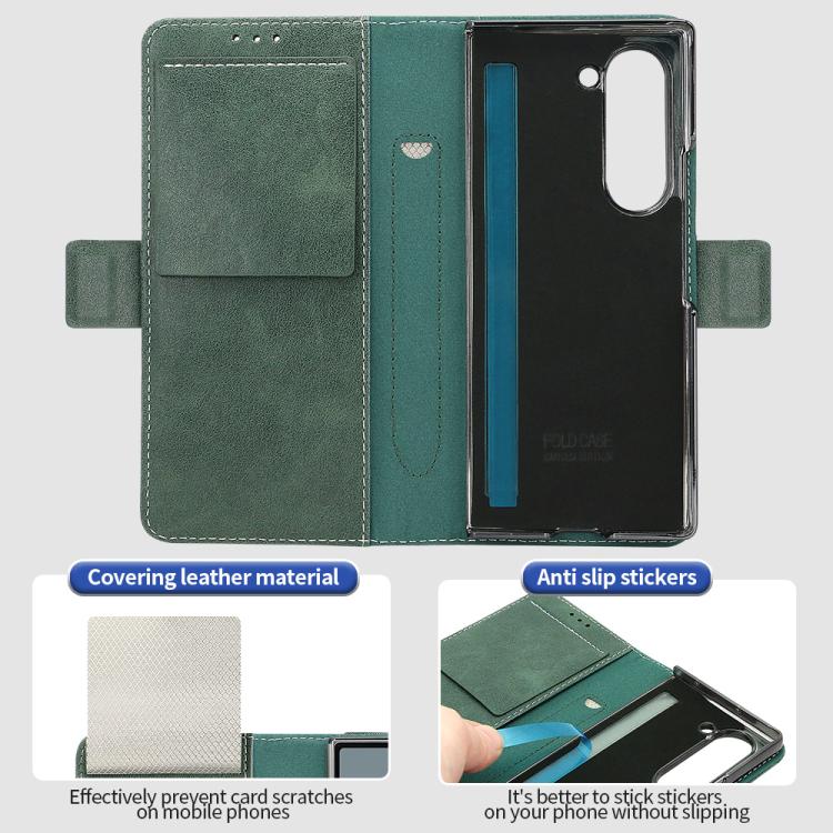 For Samsung Galaxy Z Fold5 VIETAO Integrated Spliced Leather Phone Case with Elastic Bowl Strap(Green) - Galaxy Z Fold5 Cases by VIETAO | Online Shopping UK | buy2fix