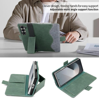 For Samsung Galaxy Z Fold5 VIETAO Integrated Spliced Leather Phone Case with Elastic Bowl Strap(Green) - Galaxy Z Fold5 Cases by VIETAO | Online Shopping UK | buy2fix
