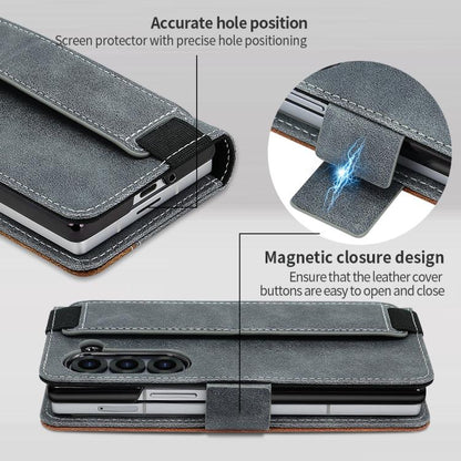 For Samsung Galaxy Z Fold5 VIETAO Integrated Spliced Leather Phone Case with Elastic Bowl Strap(Gray) - Galaxy Z Fold5 Cases by VIETAO | Online Shopping UK | buy2fix