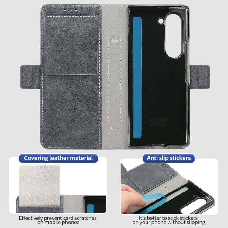 For Samsung Galaxy Z Fold5 VIETAO Integrated Spliced Leather Phone Case with Elastic Bowl Strap(Gray) - Galaxy Z Fold5 Cases by VIETAO | Online Shopping UK | buy2fix