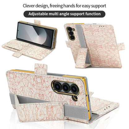 For Samsung Galaxy Z Fold5 VIETAO Integrated Colorful Leather Phone Case with Elastic Bowl Strap(Pink) - Galaxy Z Fold5 Cases by VIETAO | Online Shopping UK | buy2fix