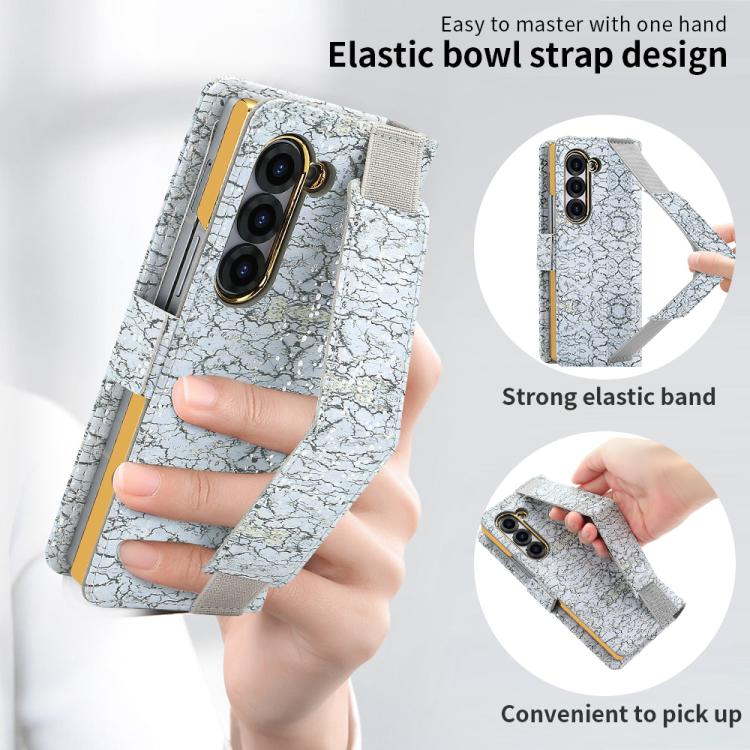 For Samsung Galaxy Z Fold5 VIETAO Integrated Colorful Leather Phone Case with Elastic Bowl Strap(Gray) - Galaxy Z Fold5 Cases by VIETAO | Online Shopping UK | buy2fix