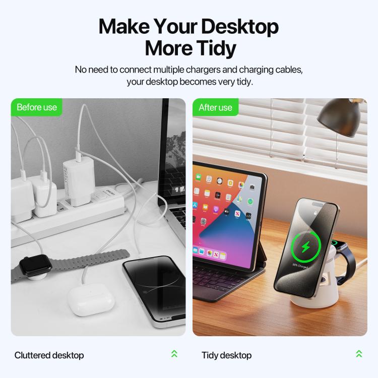 DUZZONA W23 5 in 1 Magnetic Wireless Charger with Bluetooth Speaker(White) - Wireless Charger by DUZZONA | Online Shopping UK | buy2fix