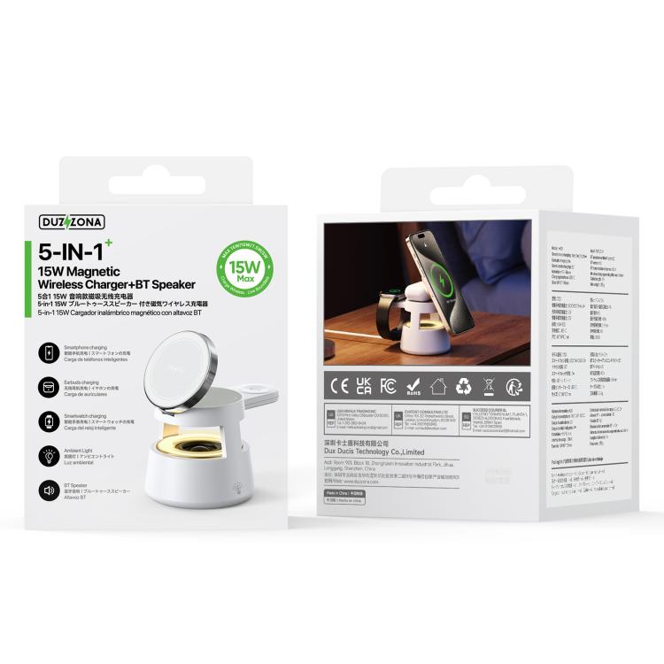 DUZZONA W23 5 in 1 Magnetic Wireless Charger with Bluetooth Speaker(White) - Wireless Charger by DUZZONA | Online Shopping UK | buy2fix