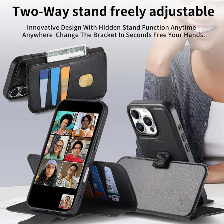 For iPhone 16 Pro Max CaseNeo Finger Grip Strap MagSafe Leather Phone Case(Black) - iPhone 16 Pro Max Cases by CaseNeo | Online Shopping UK | buy2fix