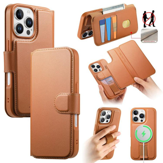 For iPhone 16 Pro CaseNeo Finger Grip Strap MagSafe Leather Phone Case(Brown) - iPhone 16 Pro Cases by CaseNeo | Online Shopping UK | buy2fix