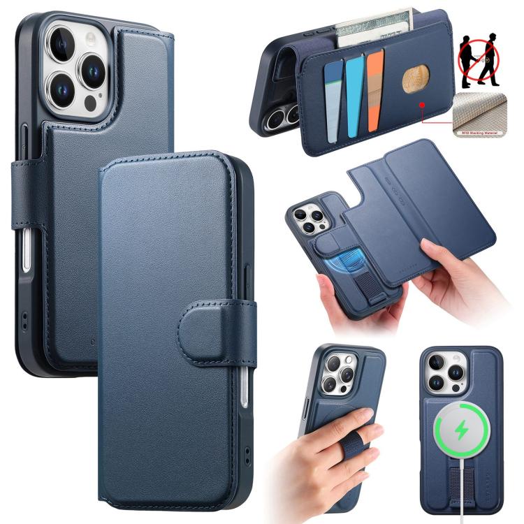 For iPhone 16 Pro CaseNeo Finger Grip Strap MagSafe Leather Phone Case(Blue) - iPhone 16 Pro Cases by CaseNeo | Online Shopping UK | buy2fix