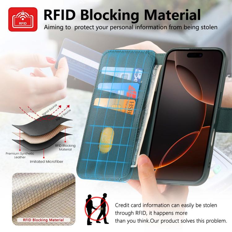 For iPhone 16 Plus CaseNeo Finger Grip Strap MagSafe Leather Phone Case(Green) - iPhone 16 Plus Cases by CaseNeo | Online Shopping UK | buy2fix