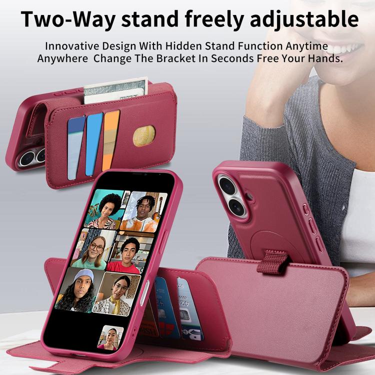 For iPhone 16 Plus CaseNeo Finger Grip Strap MagSafe Leather Phone Case(Red) - iPhone 16 Plus Cases by CaseNeo | Online Shopping UK | buy2fix