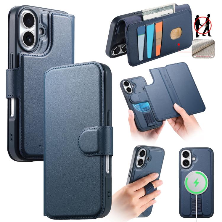 For iPhone 16 Plus CaseNeo Finger Grip Strap MagSafe Leather Phone Case(Blue) - iPhone 16 Plus Cases by CaseNeo | Online Shopping UK | buy2fix