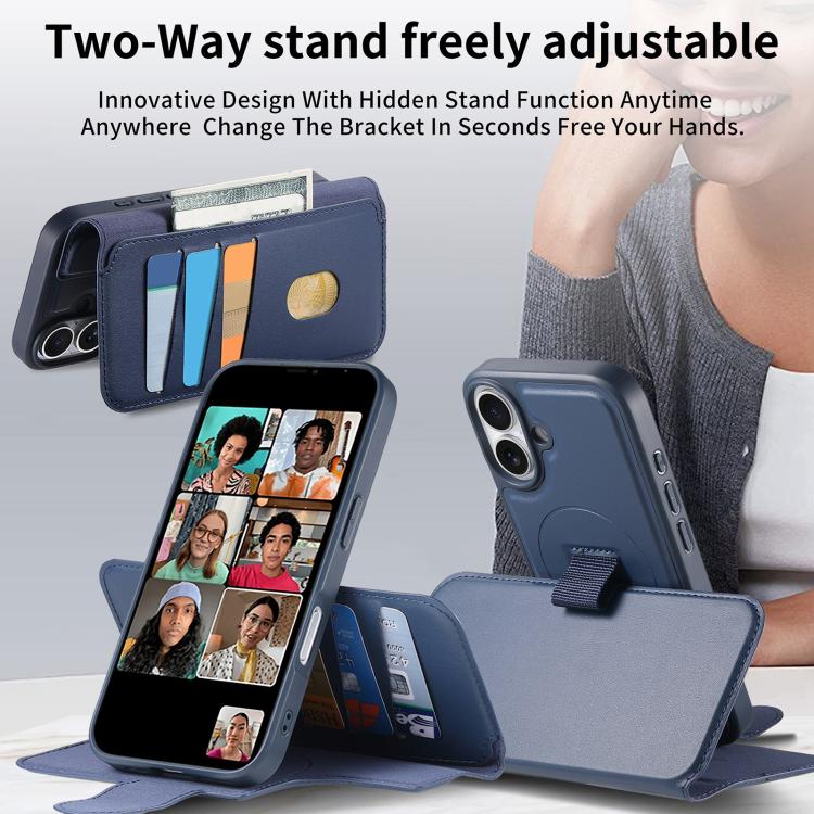 For iPhone 16 Plus CaseNeo Finger Grip Strap MagSafe Leather Phone Case(Blue) - iPhone 16 Plus Cases by CaseNeo | Online Shopping UK | buy2fix