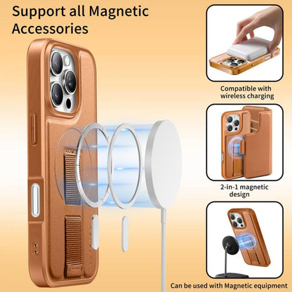 For iPhone 16 CaseNeo Finger Grip Strap MagSafe Leather Phone Case(Brown) - iPhone 16 Cases by CaseNeo | Online Shopping UK | buy2fix