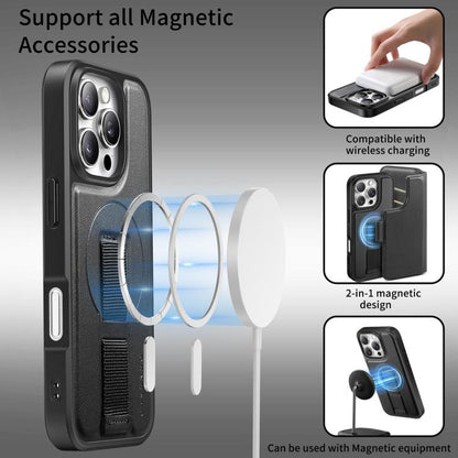 For iPhone 16 CaseNeo Finger Grip Strap MagSafe Leather Phone Case(Black) - iPhone 16 Cases by CaseNeo | Online Shopping UK | buy2fix