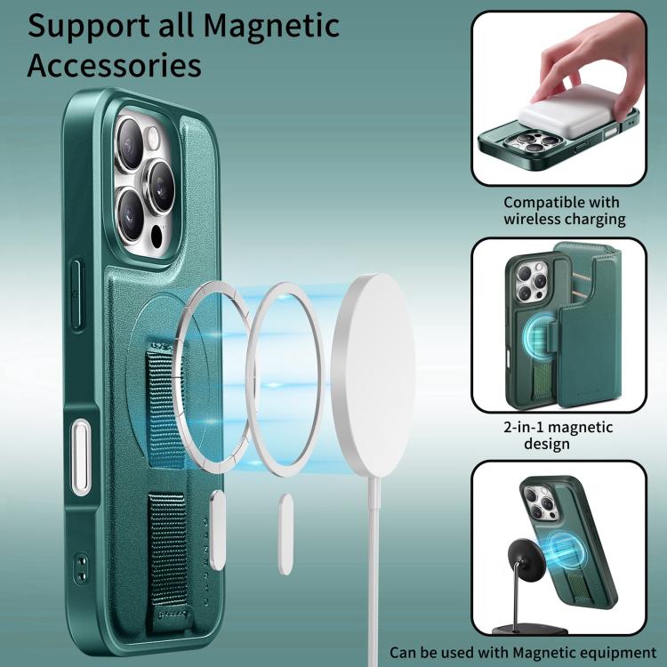 For iPhone 16 CaseNeo Finger Grip Strap MagSafe Leather Phone Case(Green) - iPhone 16 Cases by CaseNeo | Online Shopping UK | buy2fix