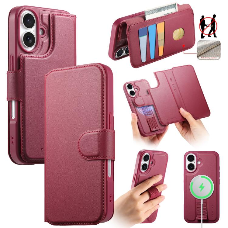 For iPhone 16 CaseNeo Finger Grip Strap MagSafe Leather Phone Case(Red) - iPhone 16 Cases by CaseNeo | Online Shopping UK | buy2fix